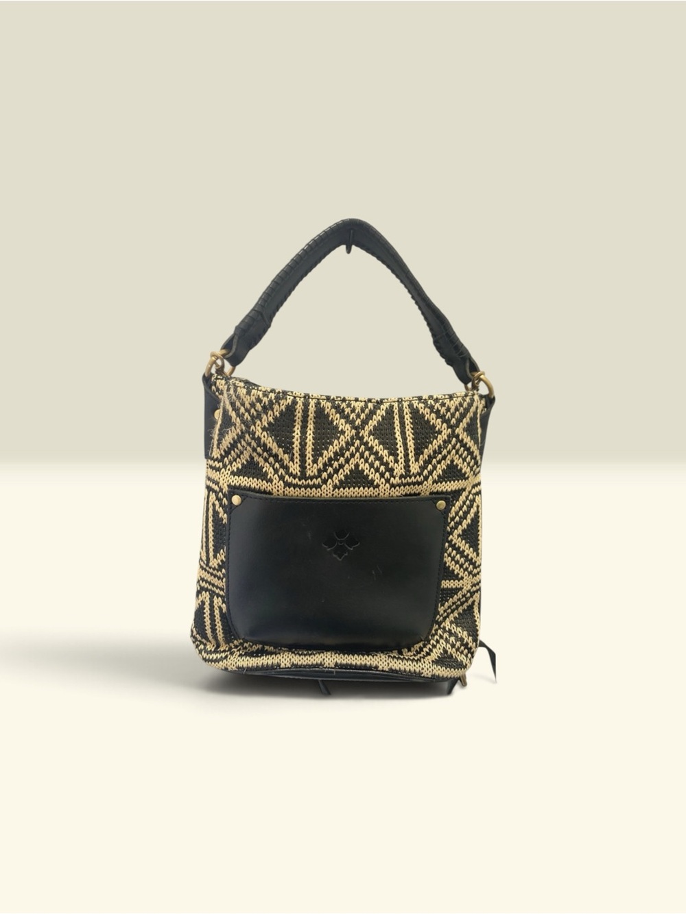 Patricia Nash Otavia Woven Bucket Bag Black Cream Leather Tassel Hobo Purse - Picture 8 of 8